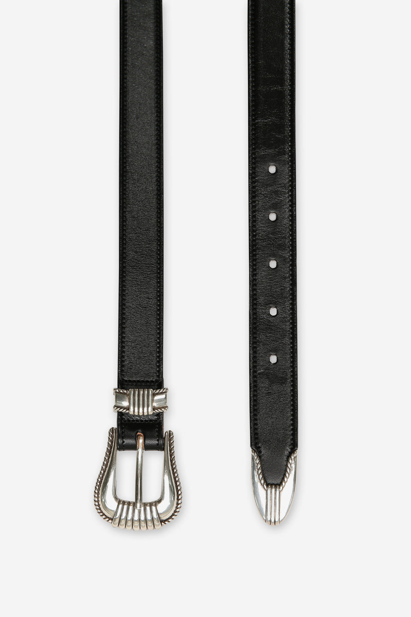 New Black Leather Western Belt With Bright Silver Metal 3 