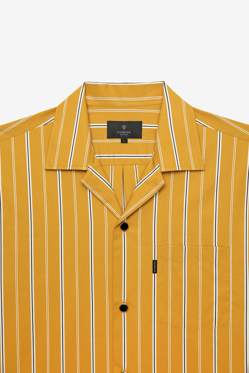 MUSTARD STRIPE SHIRT WITH GOLD BUTTONS